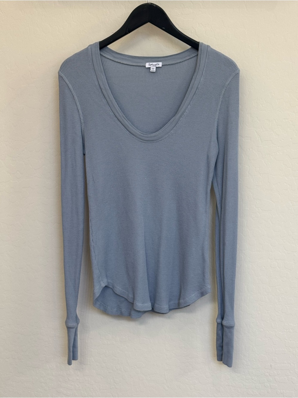 Splendid Light Blue Waffle Thermal Scoop Neck Long Sleeve Top Size L